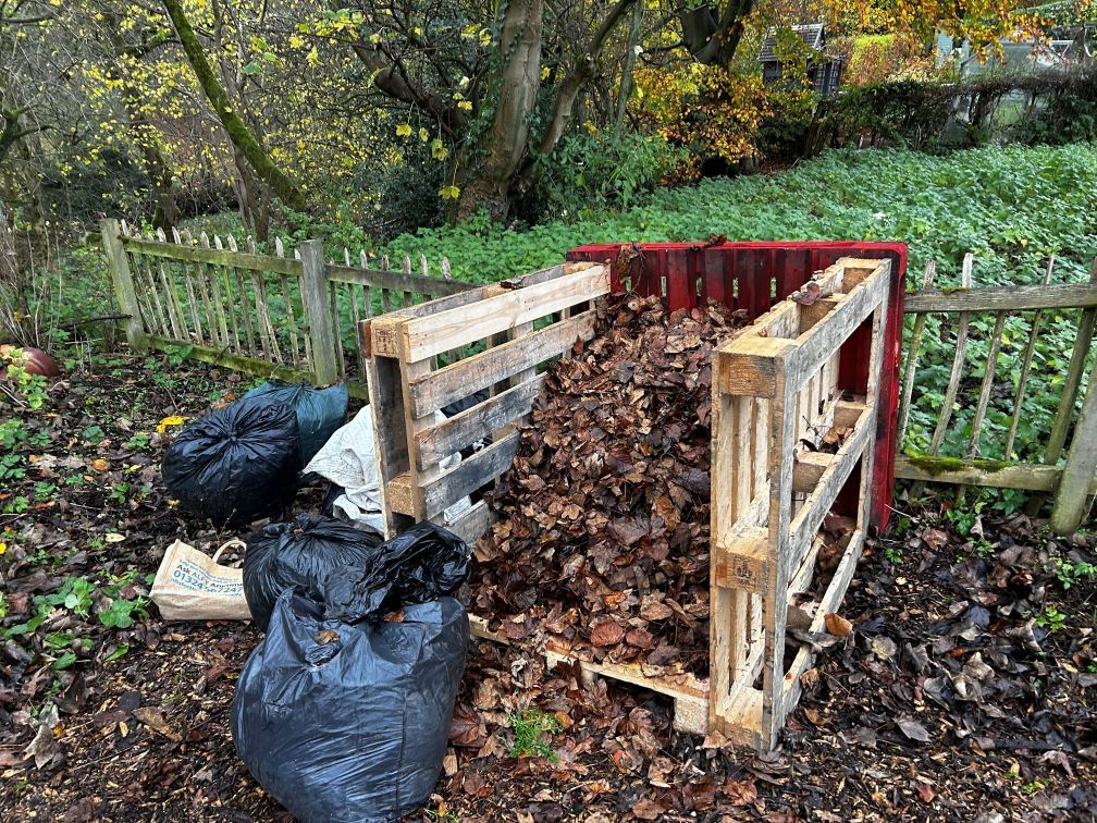 Leaf composting pile at the back of The Drying Green